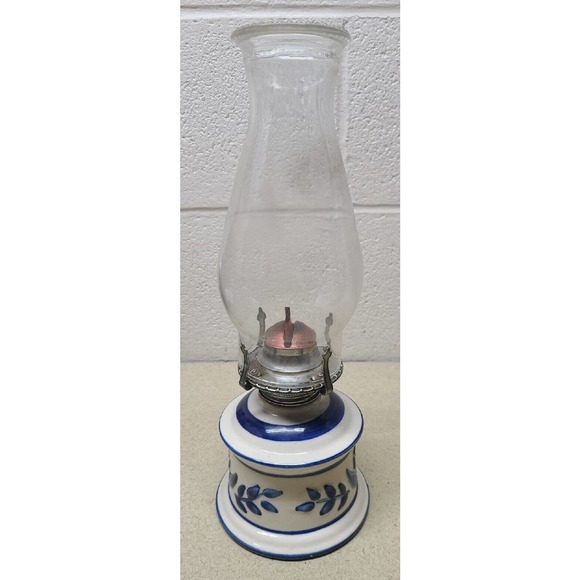 lamplight farms usa kerosene lamp 13-1/4" blue white floral - Picture 2 of 6